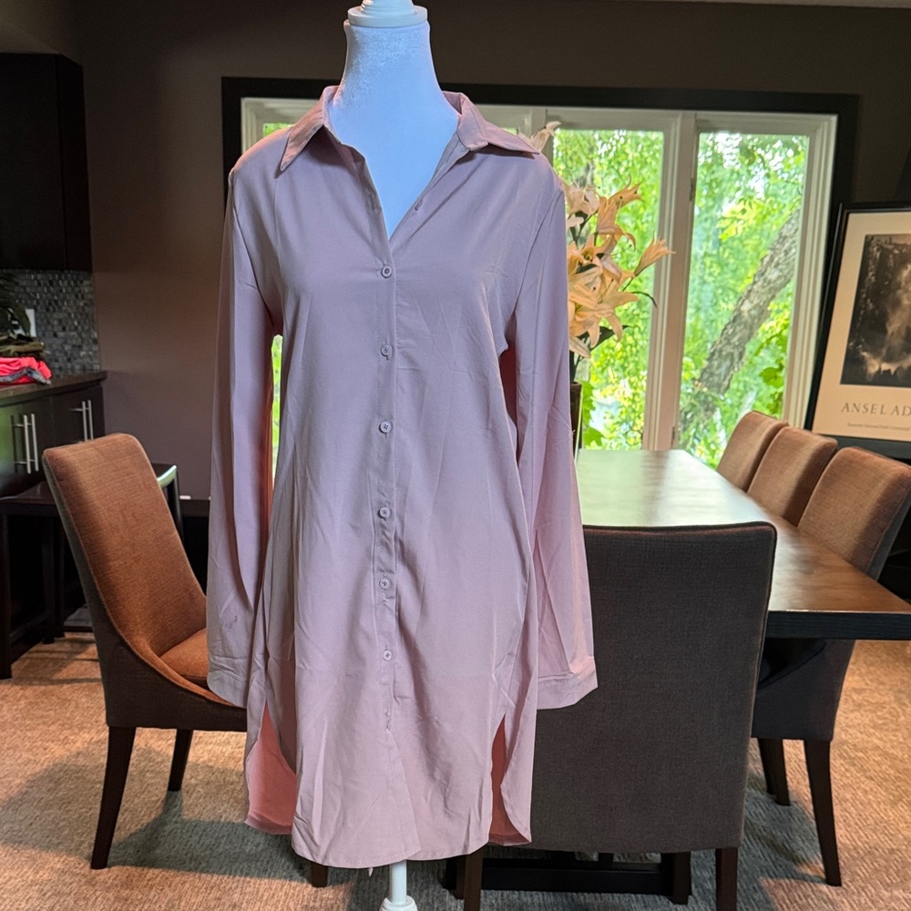 Pink Button-Up Shirt Dress